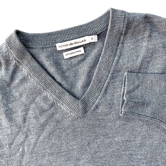 Peter Millar Men 100% Merino Wool V-Neck Pullover Sweater Heather Gray Sz Medium - Picture 1 of 9